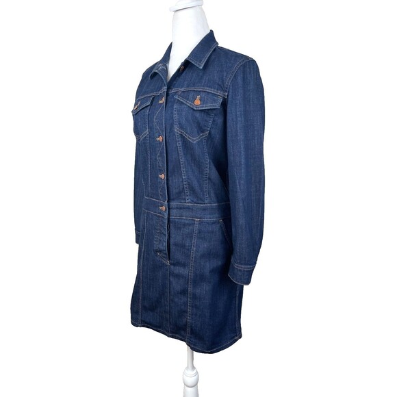 Madewell Denim Utility Shirt Dress Sz S Button Front Long Sleeve Mini Dark Wash - Picture 3 of 15